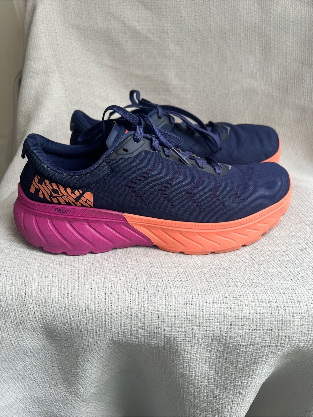 Hoka Women's Navy with Coral and Pink Athletic Running Shoe - Picture 3 of 16